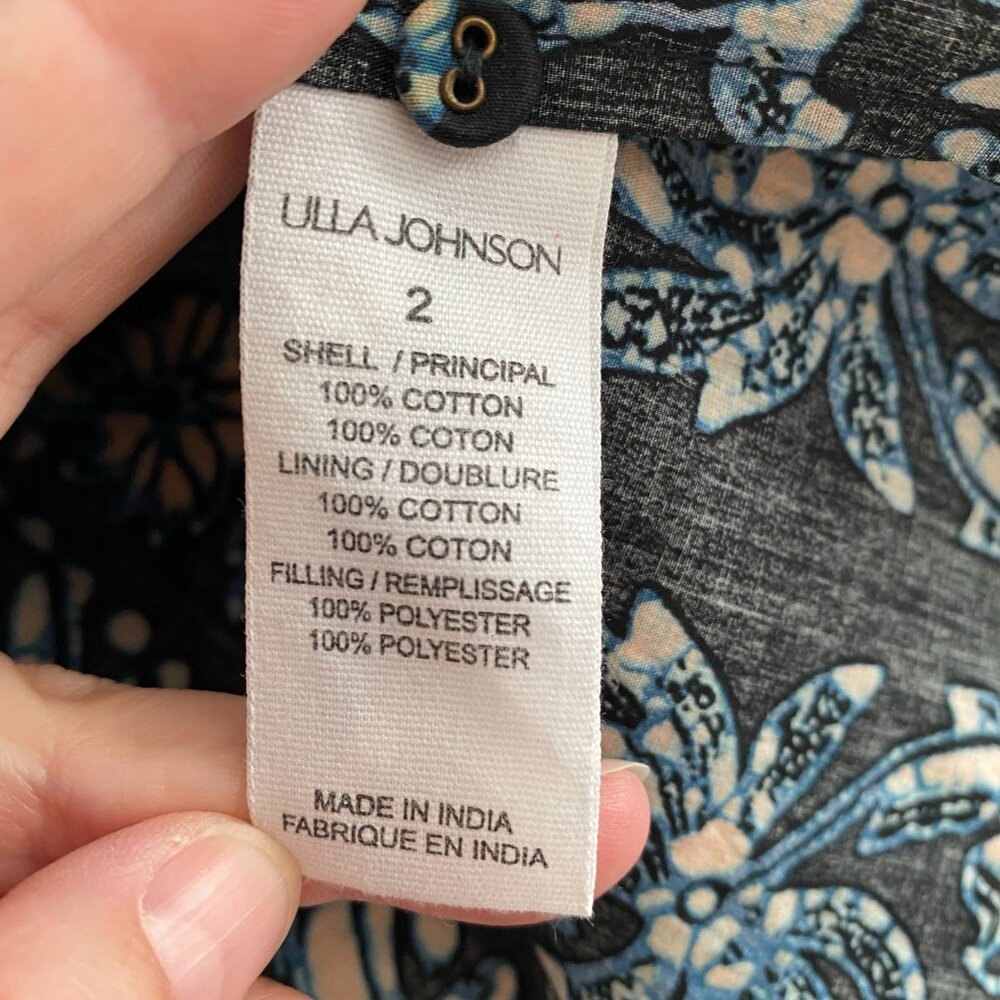 Ulla Johnson "Satima" Printed Cotton Blouse in Azure, size 2 - Picture 7 of 13